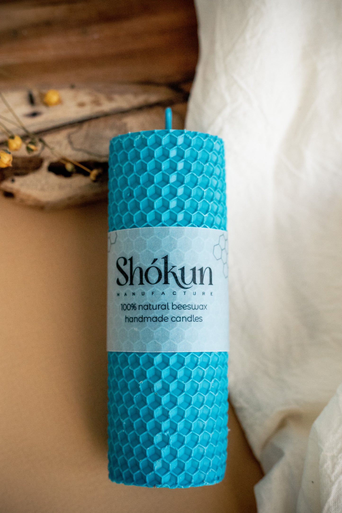 Turquoise Beeswax Rolled Pillar Candles