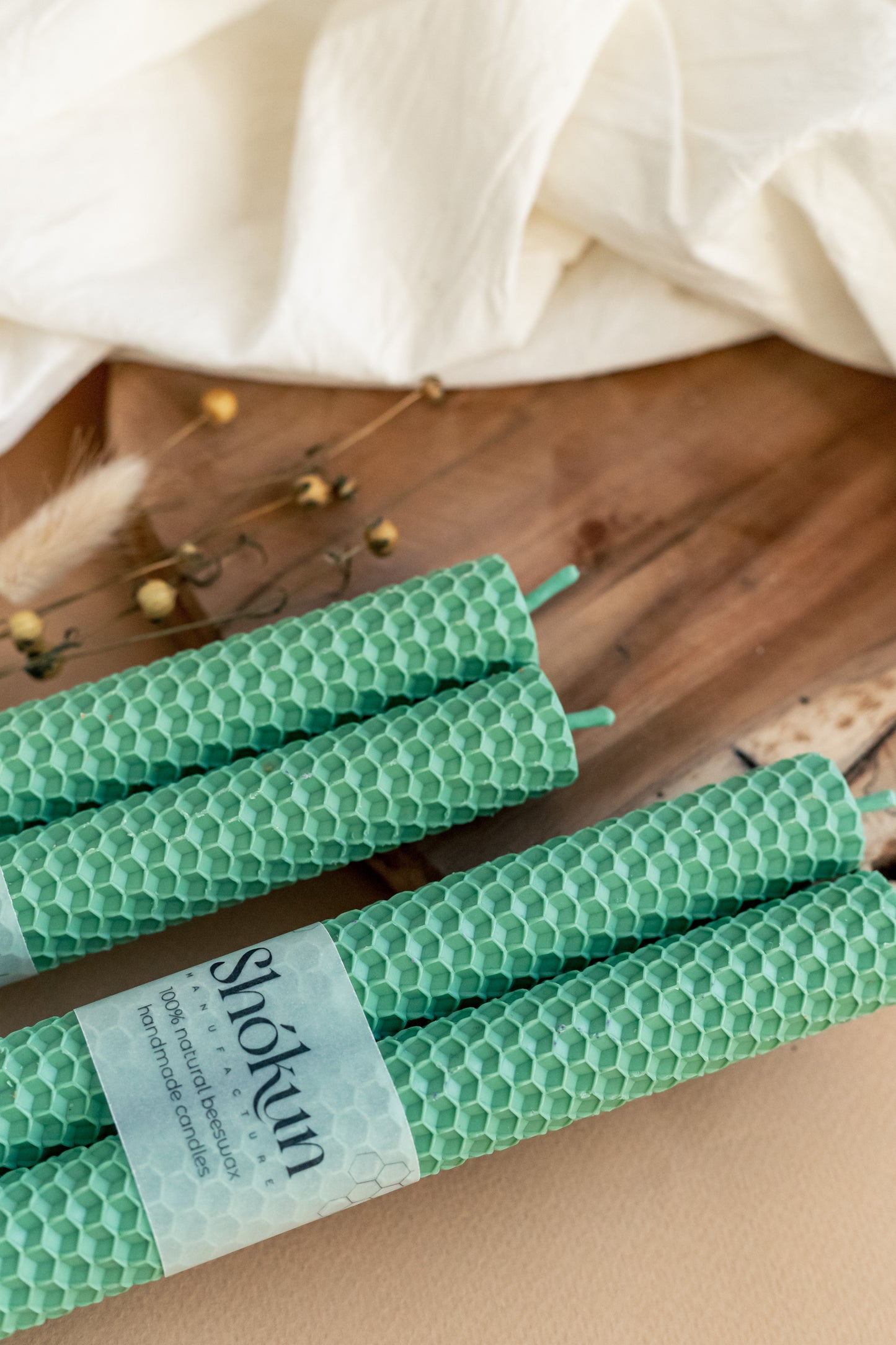 Mint Beeswax Rolled Taper Candles