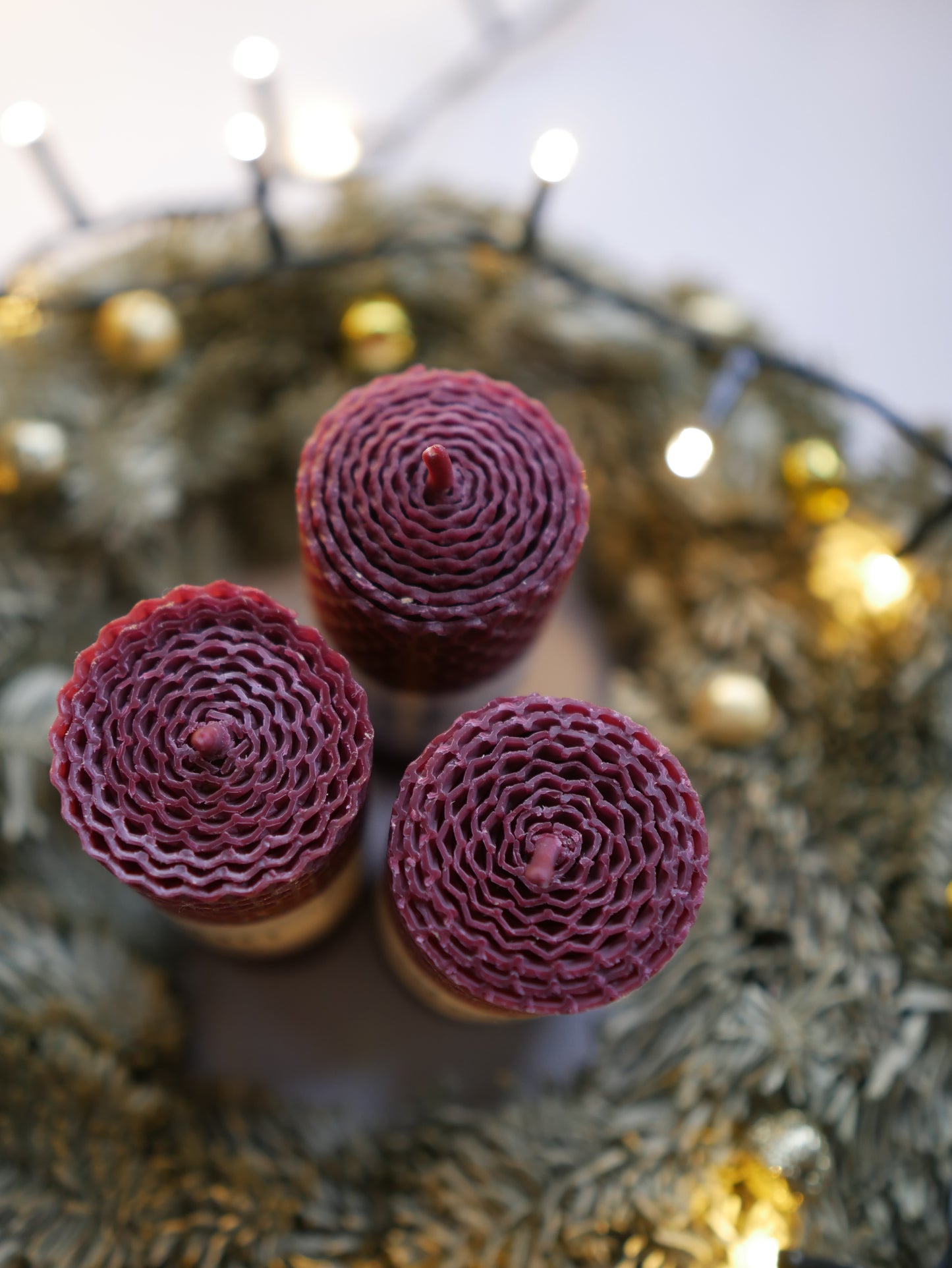 Wine red beeswax advent pillar candle