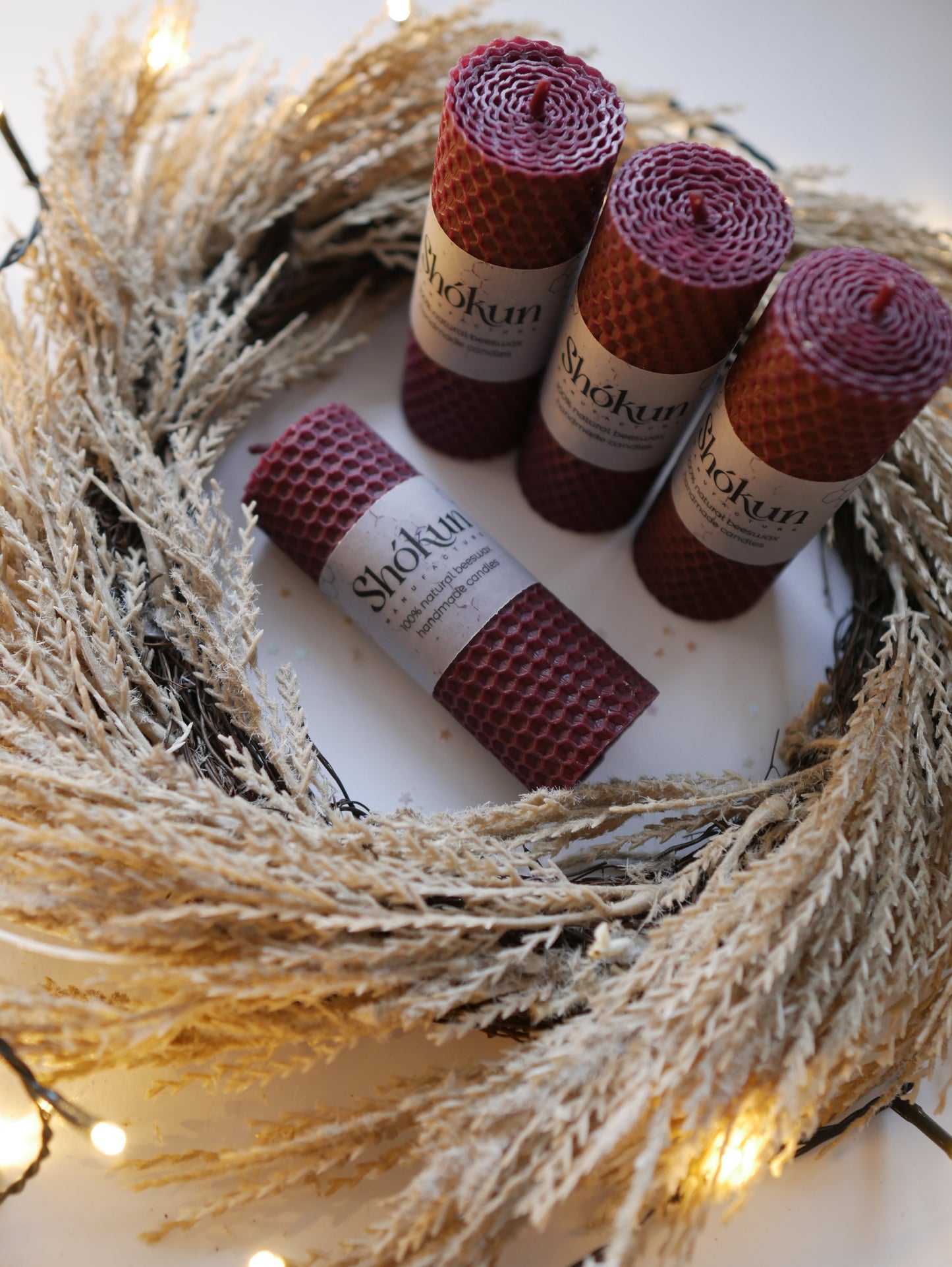 Wine red beeswax advent pillar candle