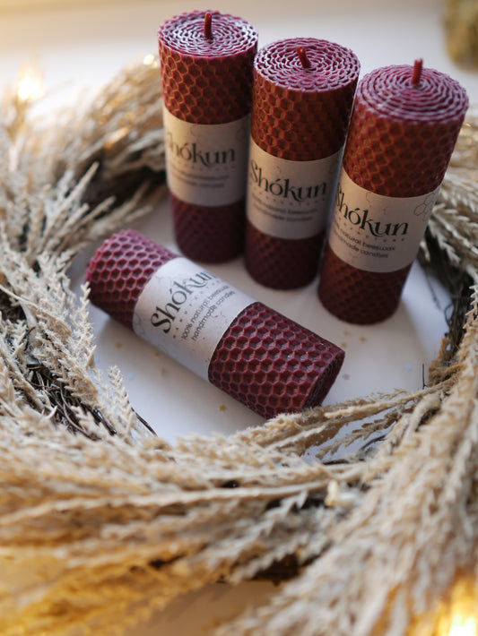 Wine red beeswax advent pillar candle