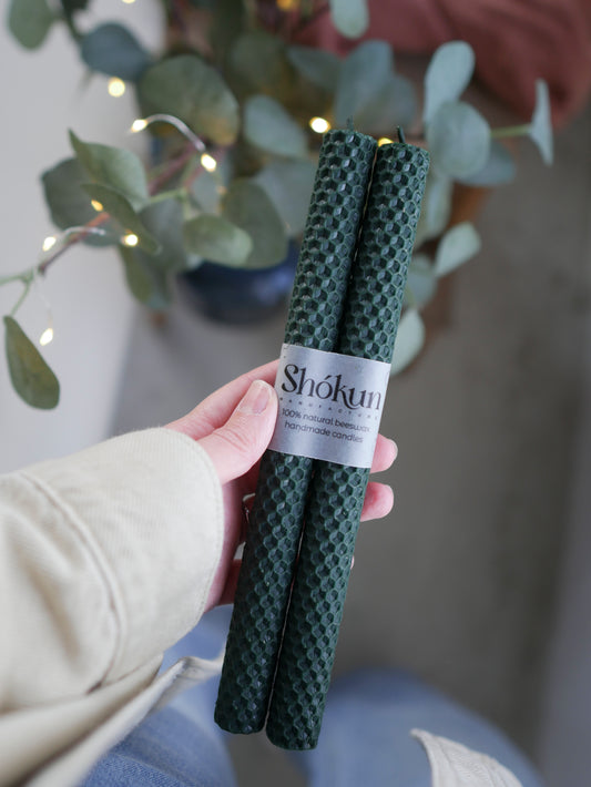 Emerald Green Beeswax Rolled Taper Candles