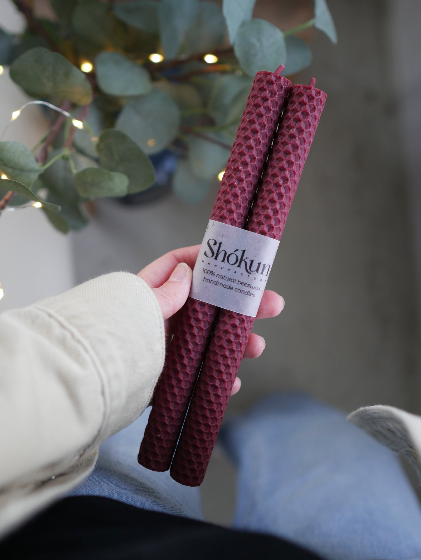 Wine Red Beeswax Rolled Taper Candles