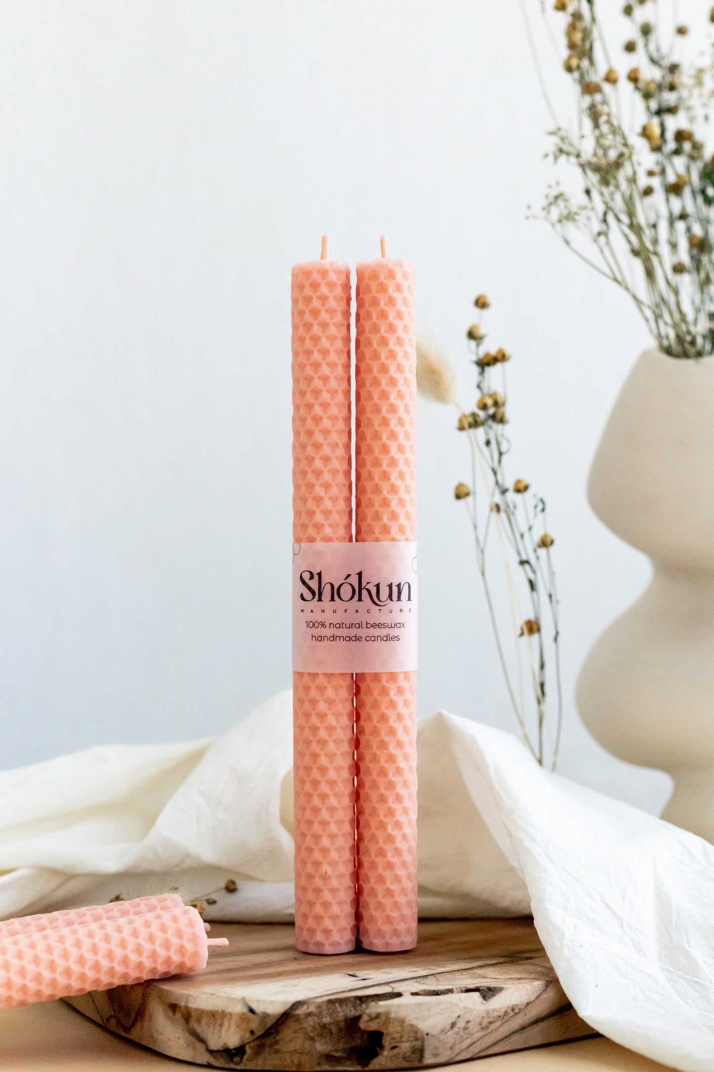 Peach Beeswax Rolled Taper Candles