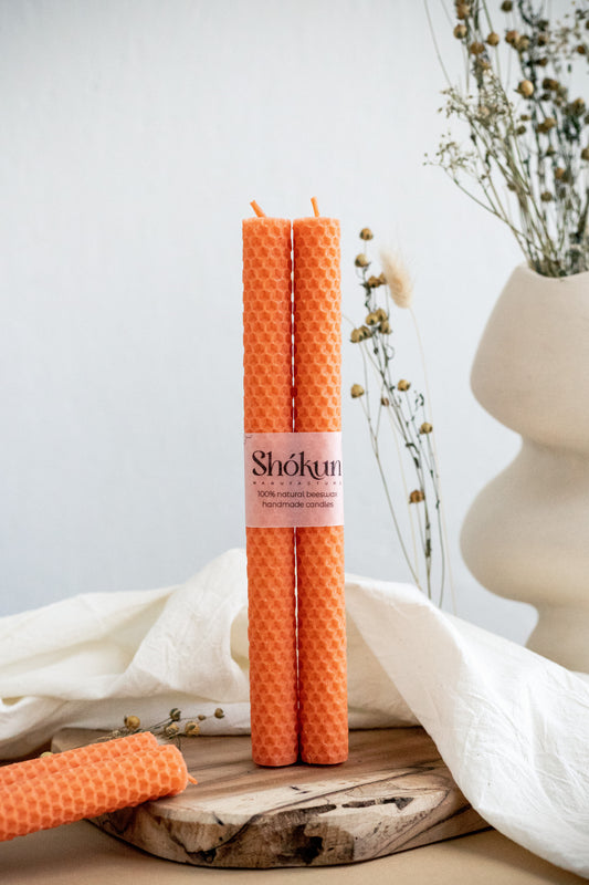 Orange Beeswax Rolled Taper Candles