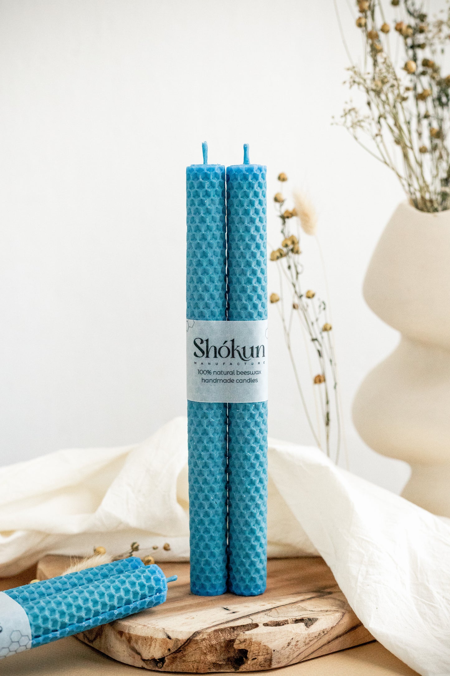 Sea Blue Beeswax Rolled Taper Candles