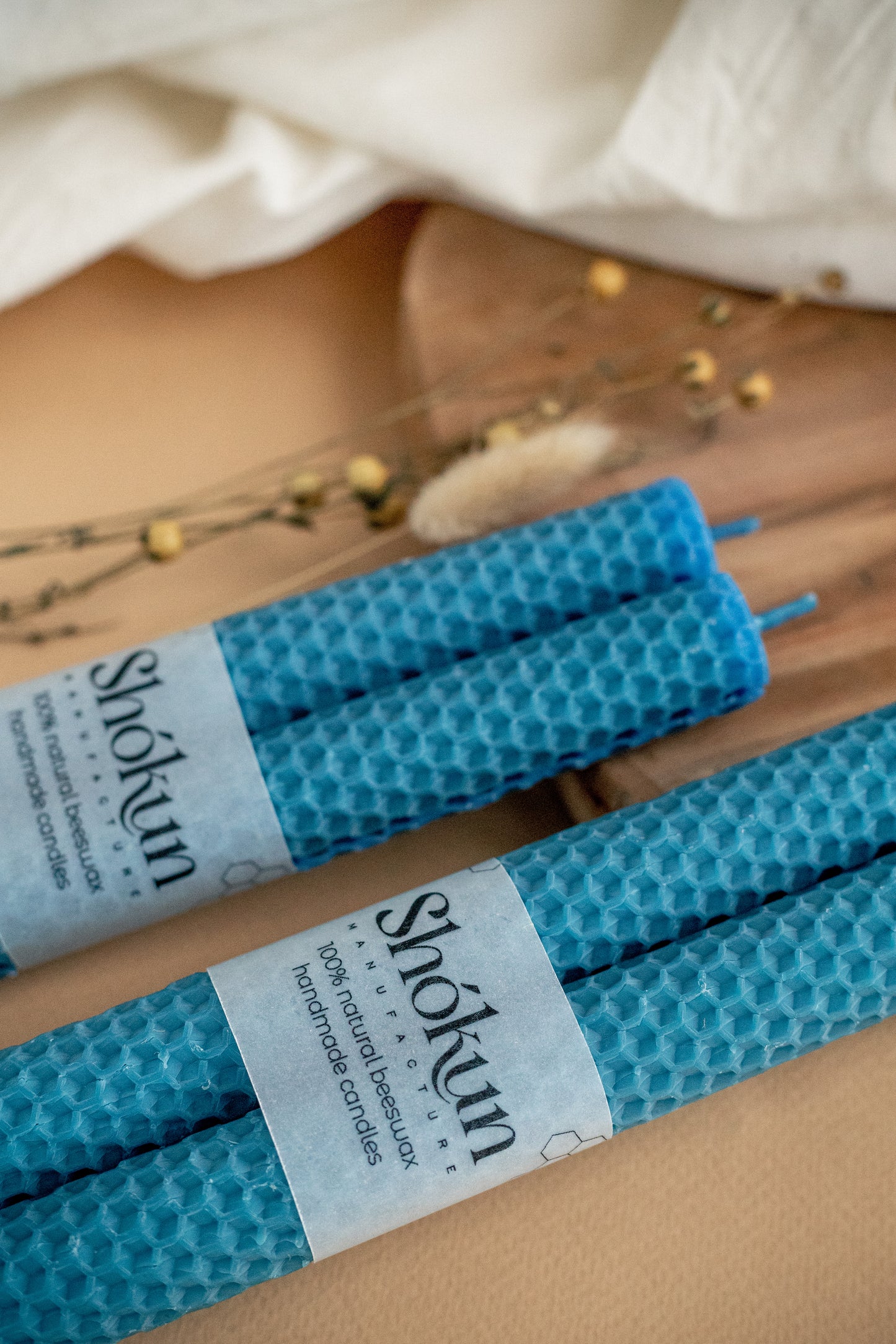 Sea Blue Beeswax Rolled Taper Candles