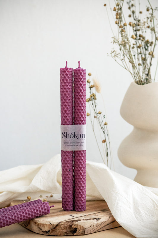 Purple Beeswax Rolled Taper Candles