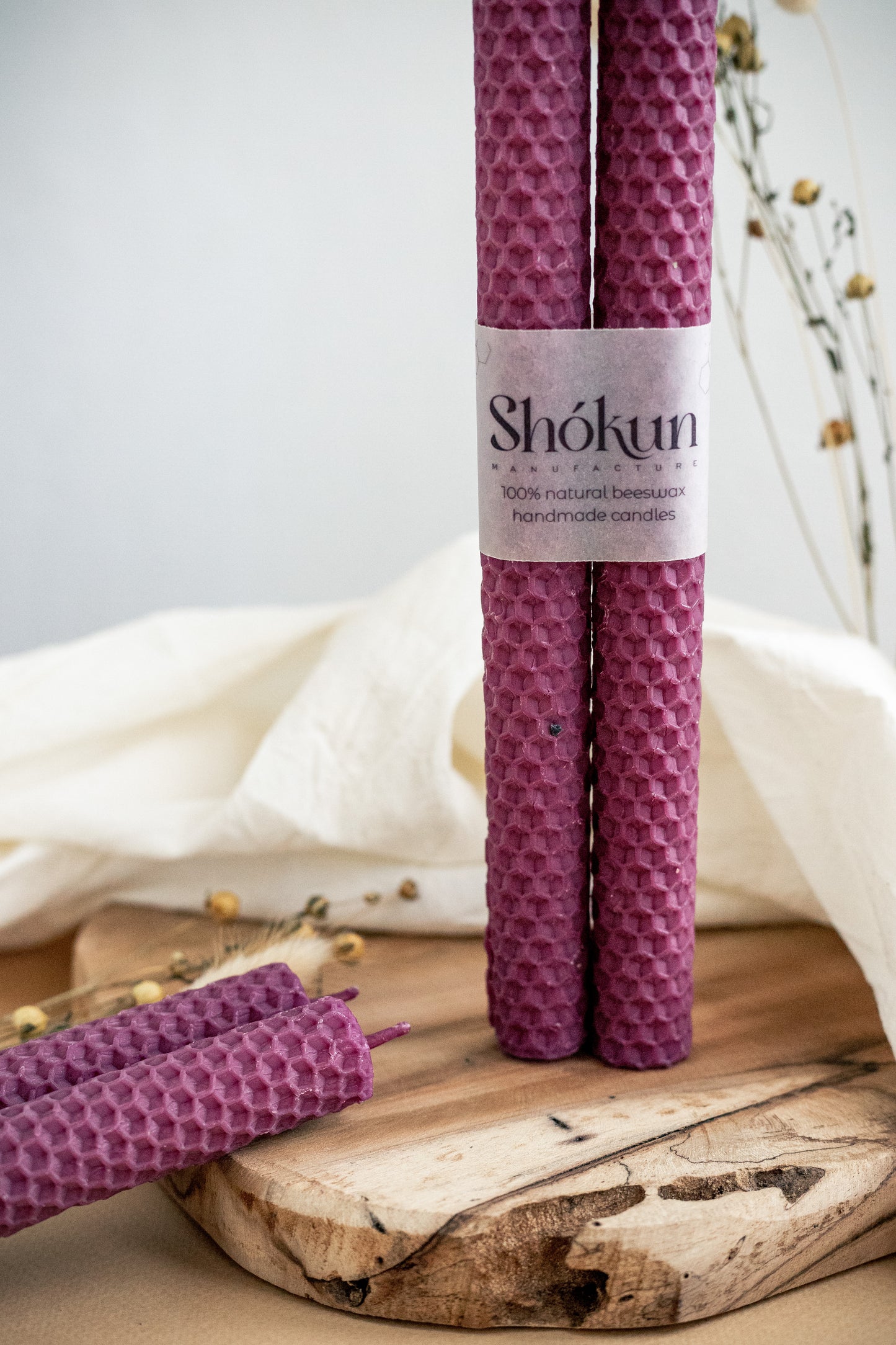 Purple Beeswax Rolled Taper Candles