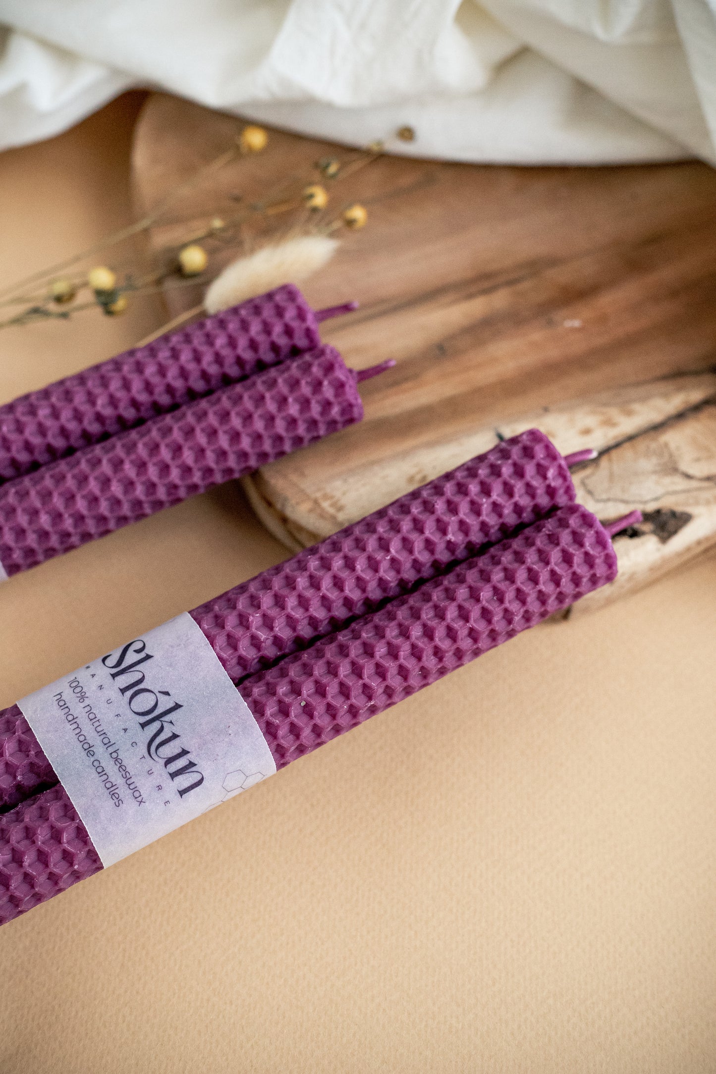 Purple Beeswax Rolled Taper Candles