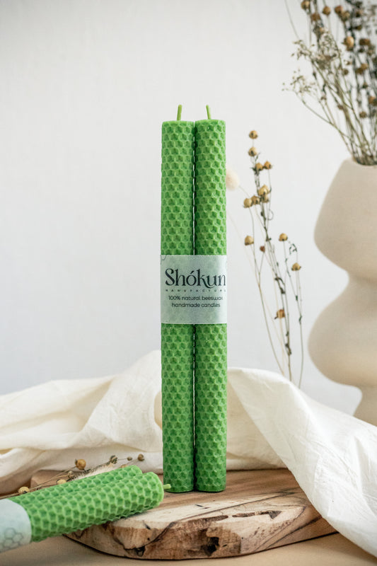 Green Beeswax Rolled Taper Candles