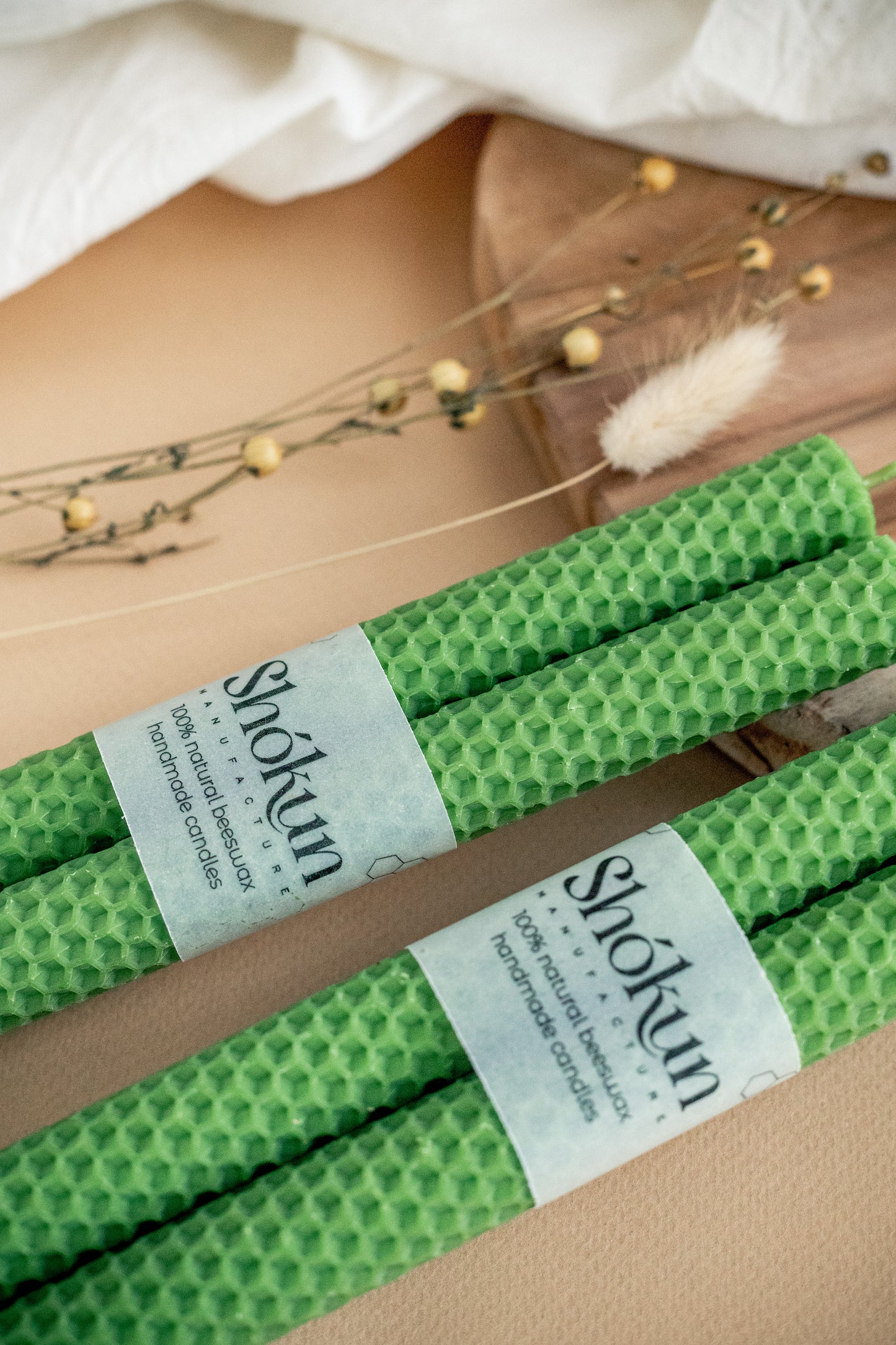 Green Beeswax Rolled Taper Candles