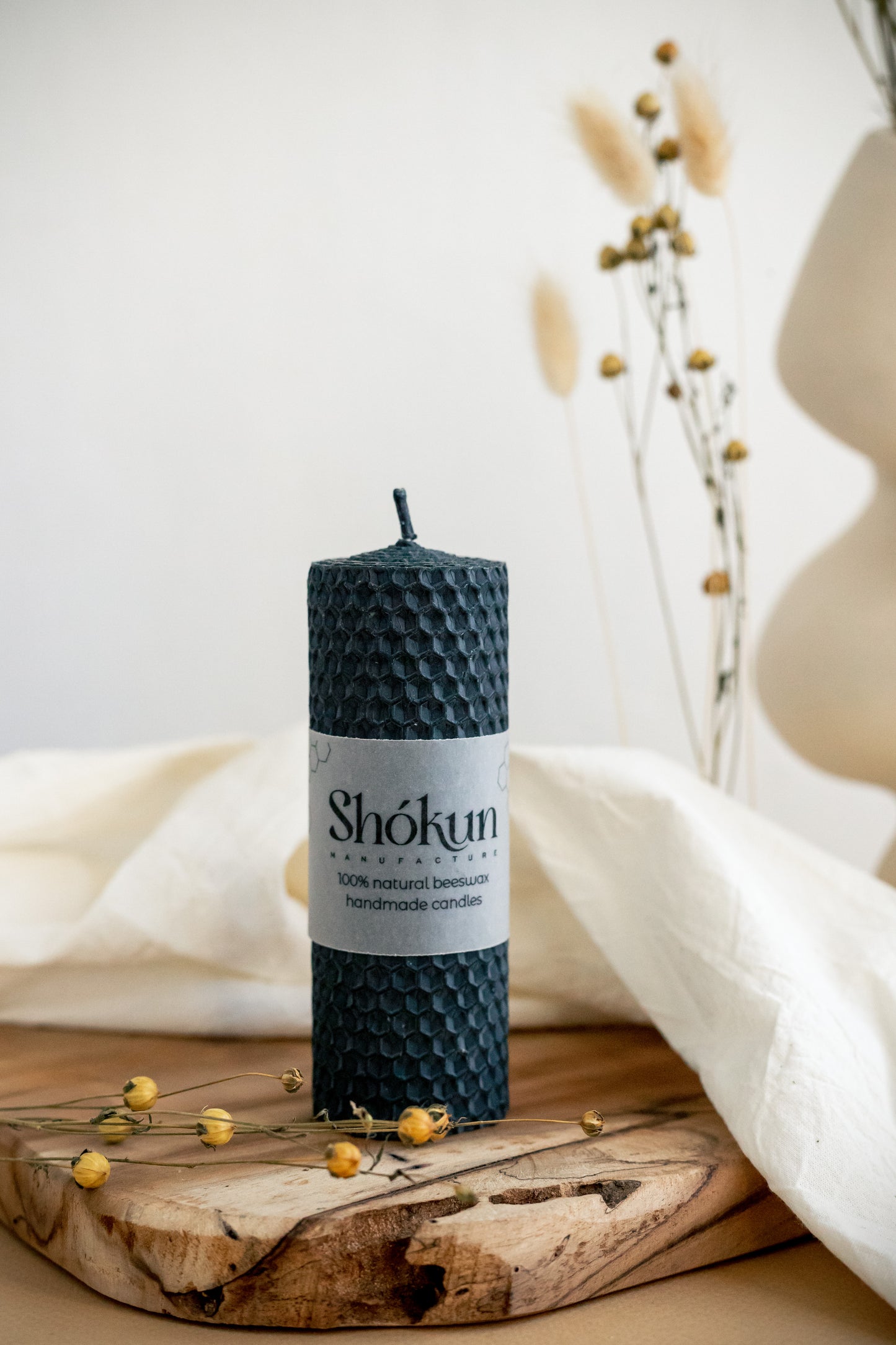 Black Beeswax Rolled Pillar Candles