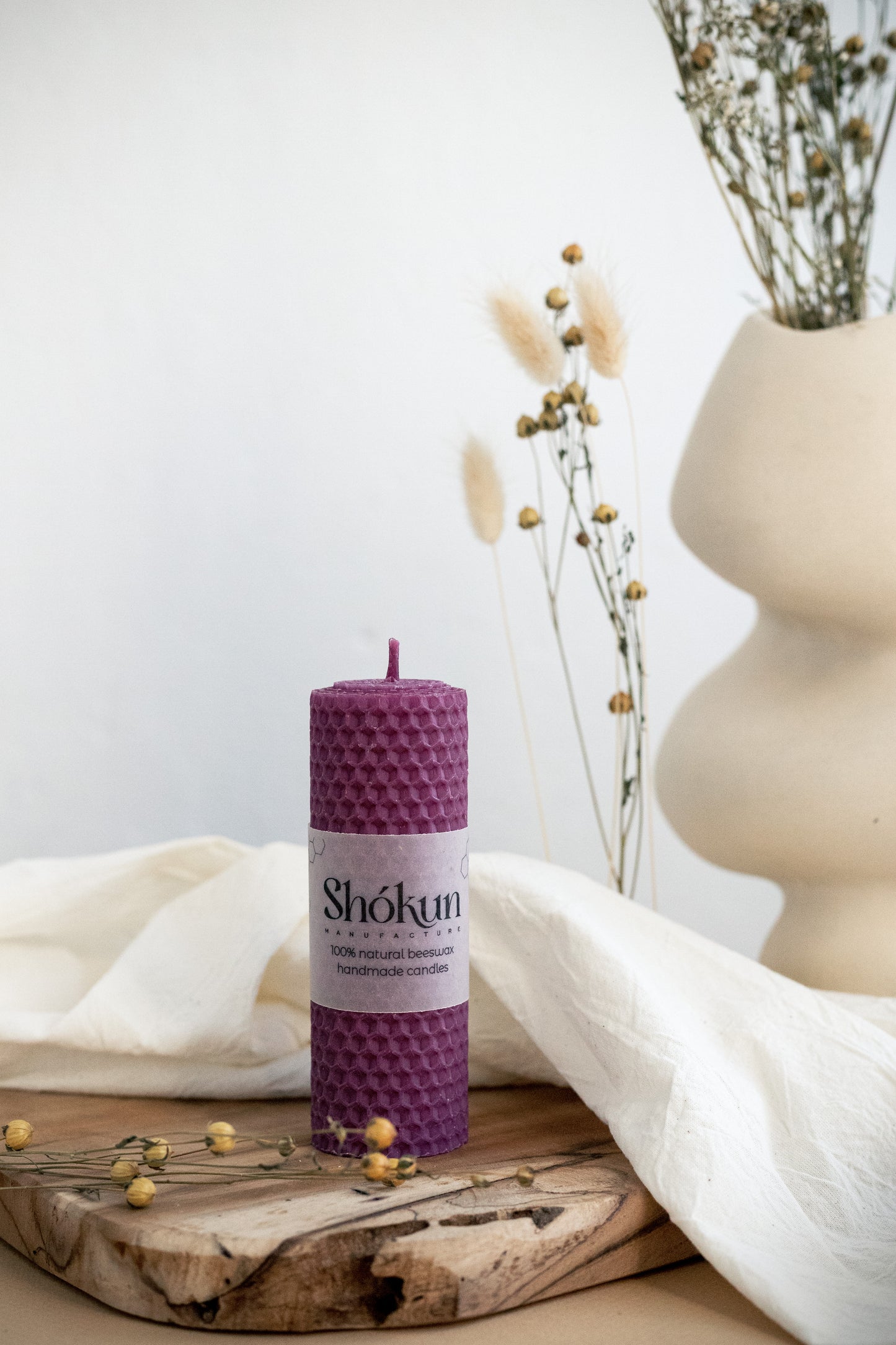 Purple Beeswax Rolled Pillar Candles