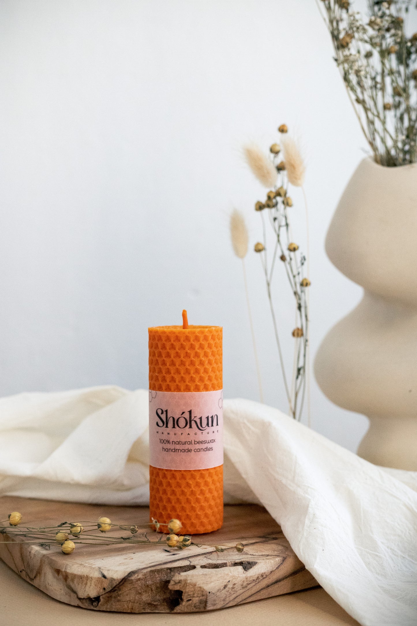 Orange Beeswax Rolled Pillar Candles