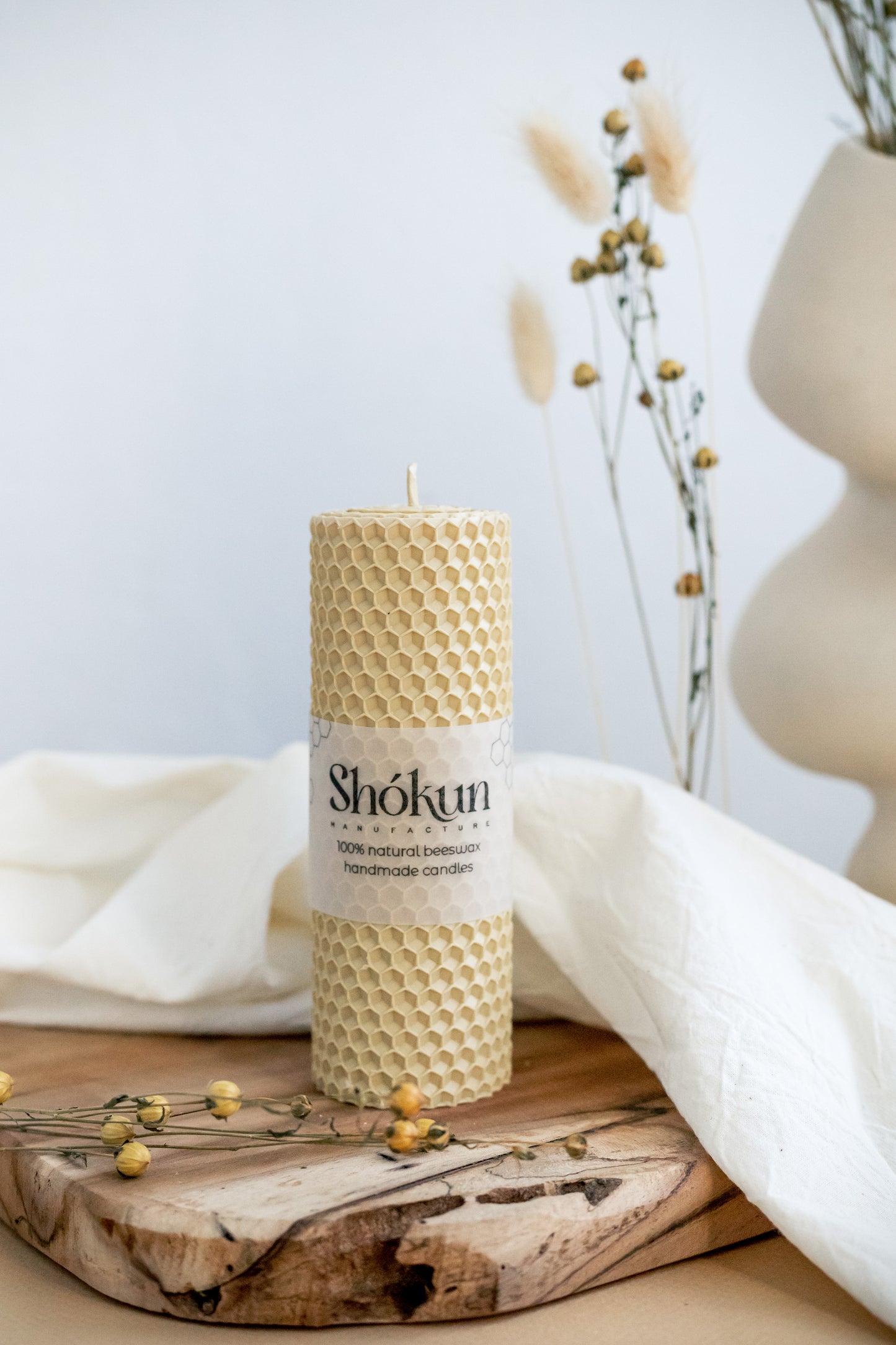 Cream Beeswax Rolled Pillar Candles