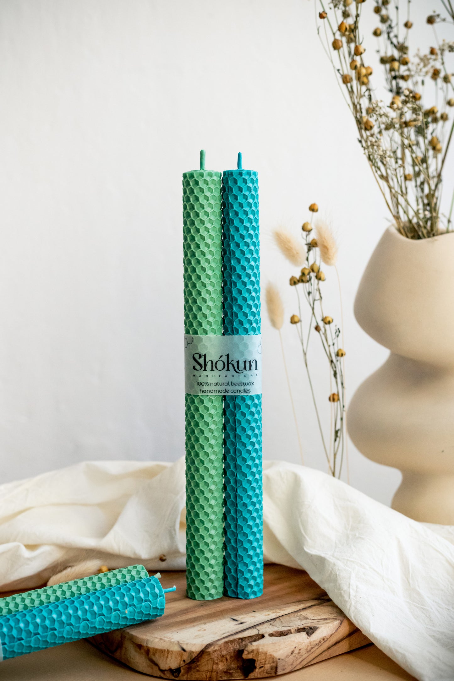 Turquoise&Mint Beeswax Rolled Taper Candles