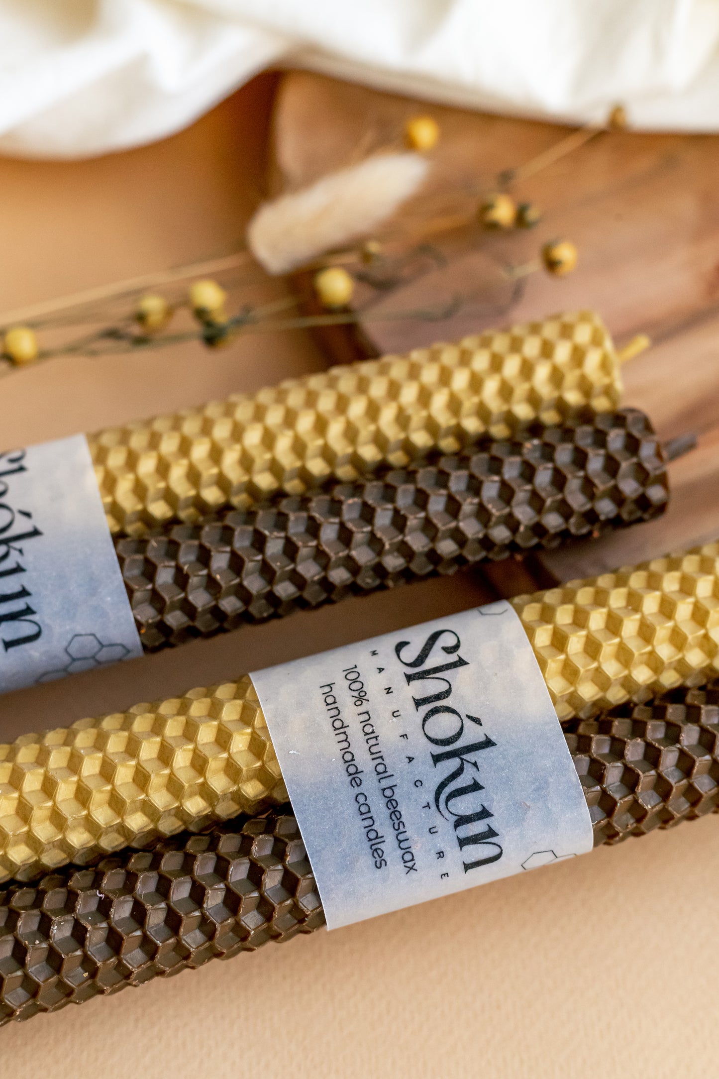 Gold&Brown Beeswax Rolled Taper Candles