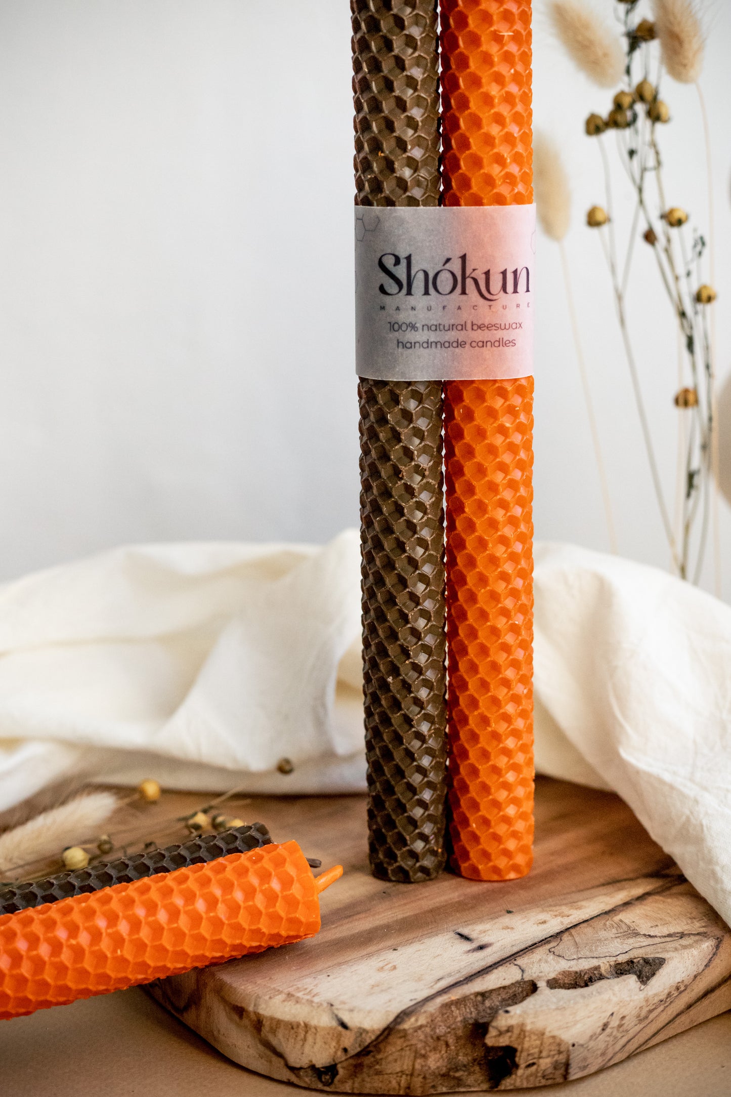 Orange&Brown Beeswax Rolled Taper Candles