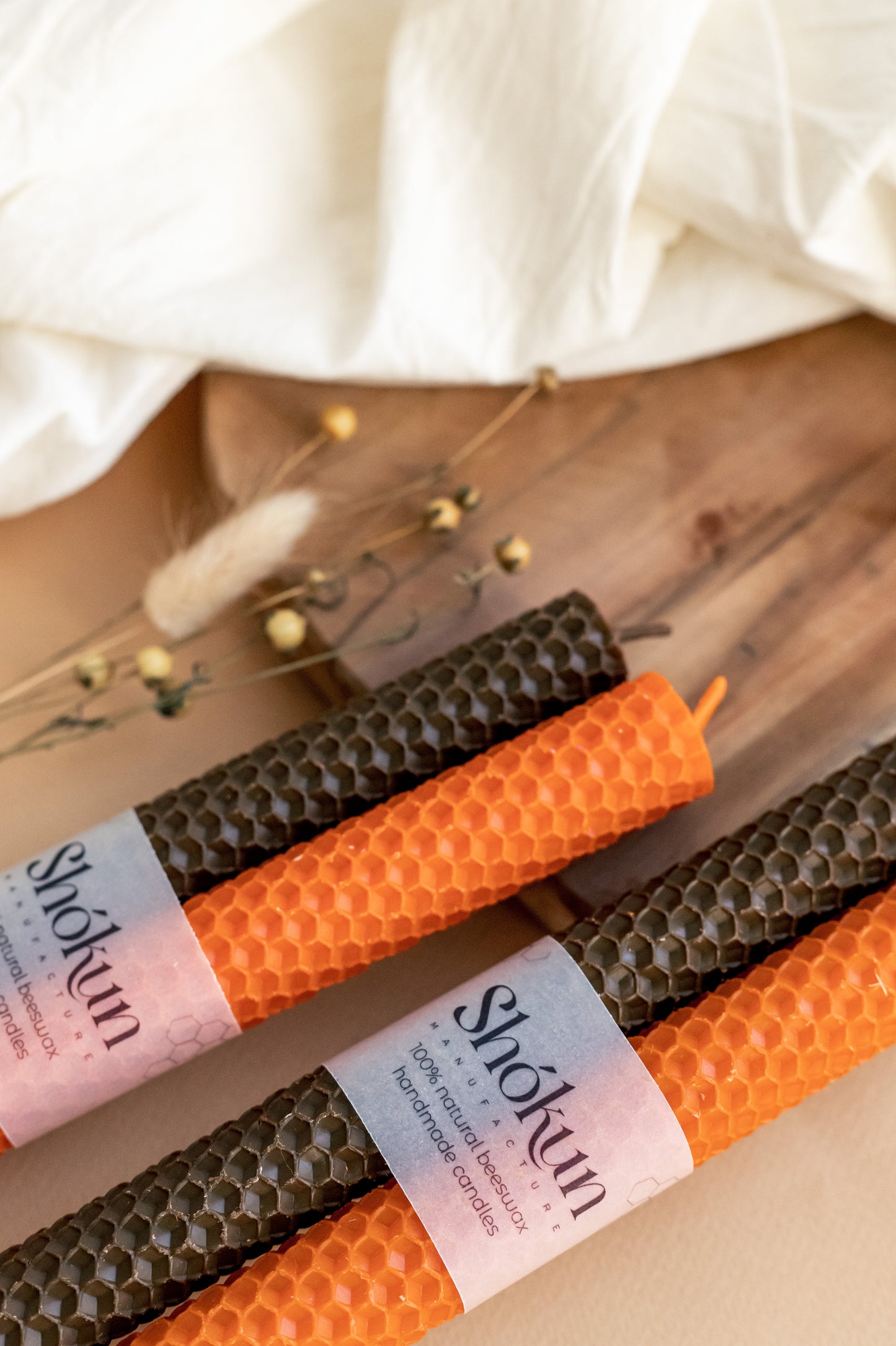 Orange&Brown Beeswax Rolled Taper Candles