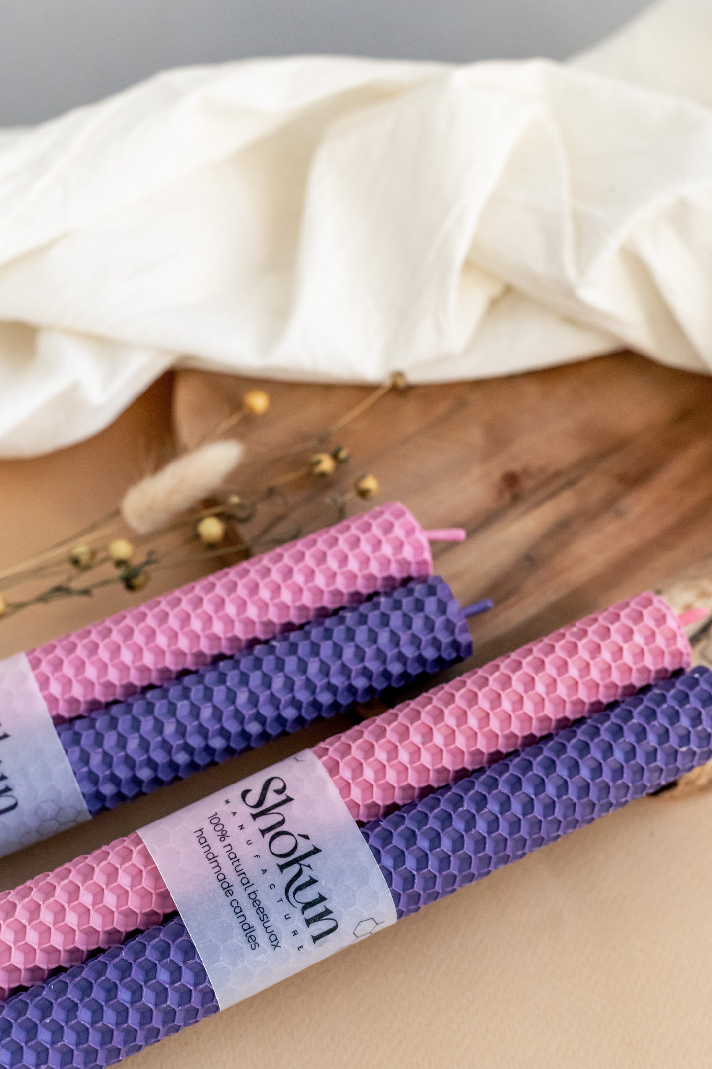 Lavender&Pink Beeswax Rolled Taper Candles