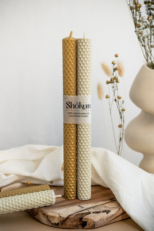 Gold&Cream Beeswax Rolled Taper Candles