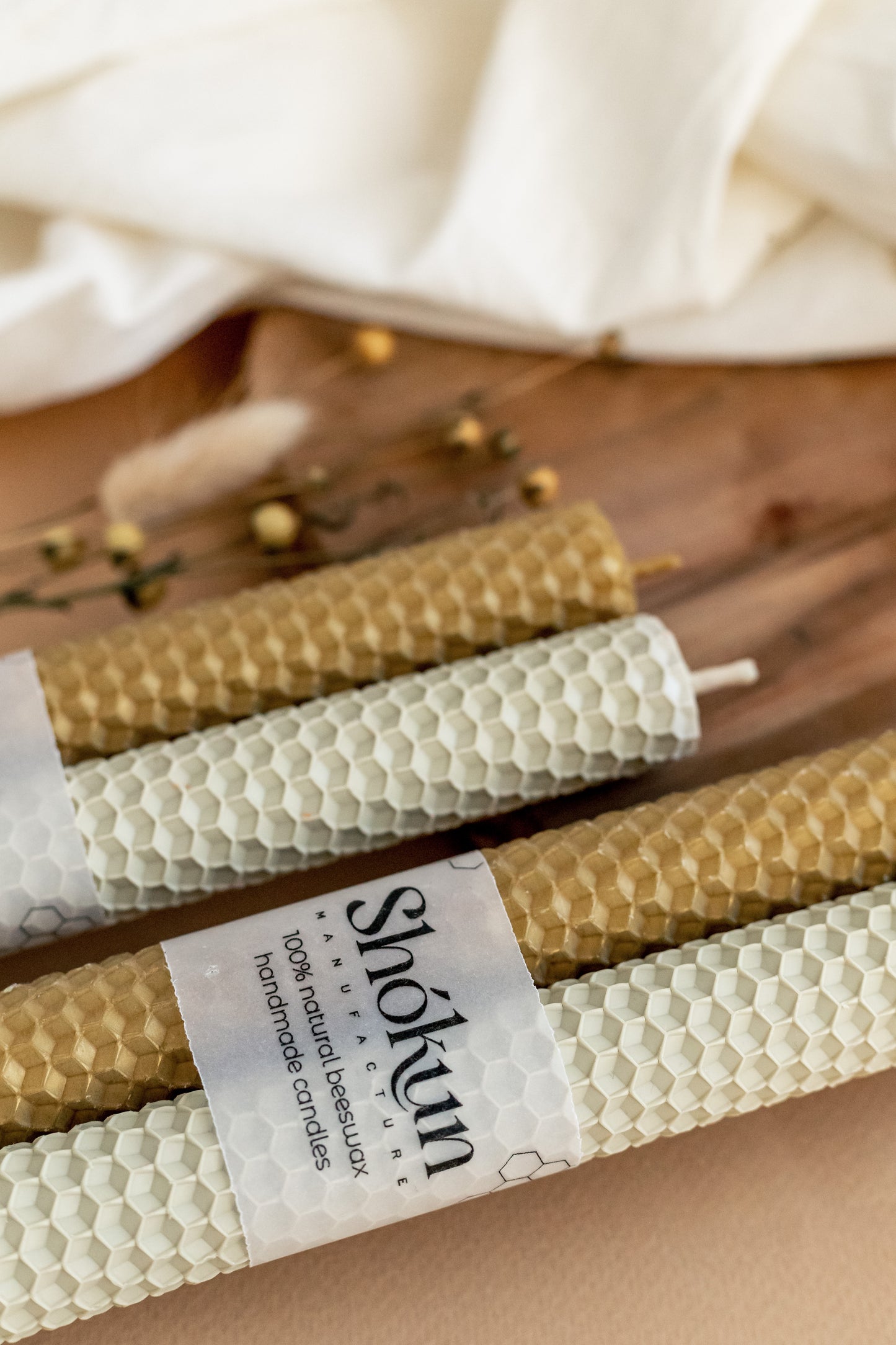 Gold&Cream Beeswax Rolled Taper Candles