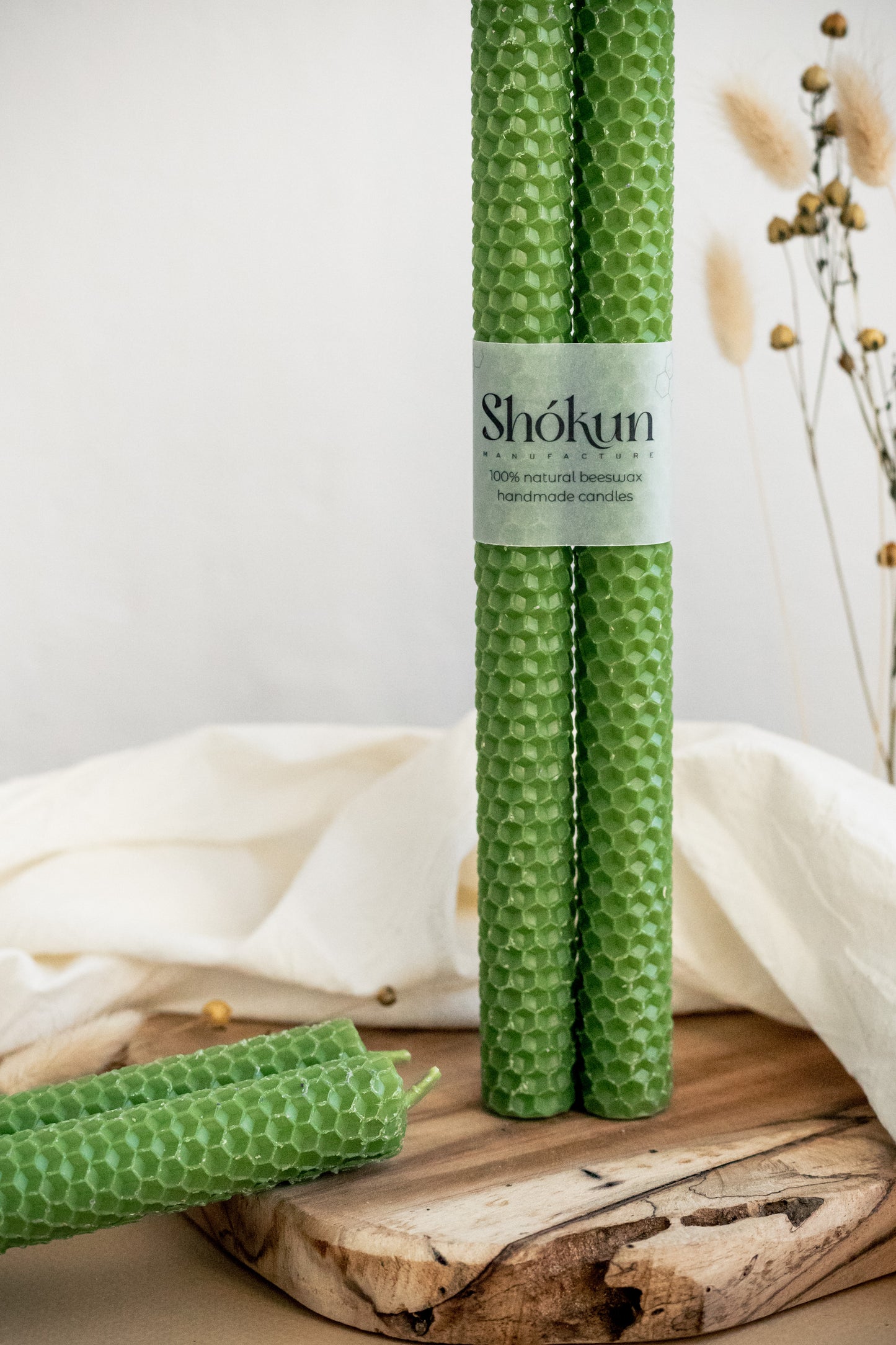 Olive Green Beeswax Rolled Taper Candles