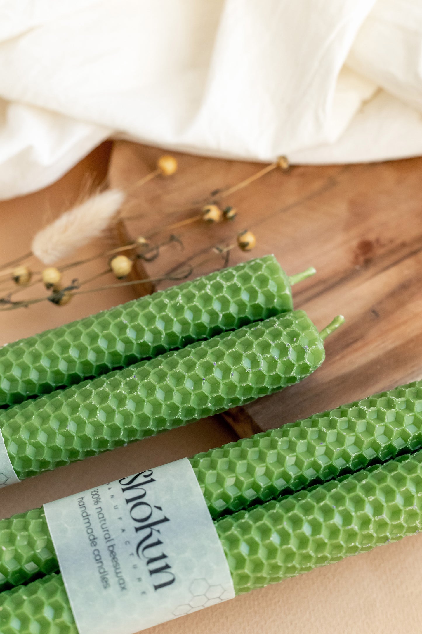 Olive Green Beeswax Rolled Taper Candles