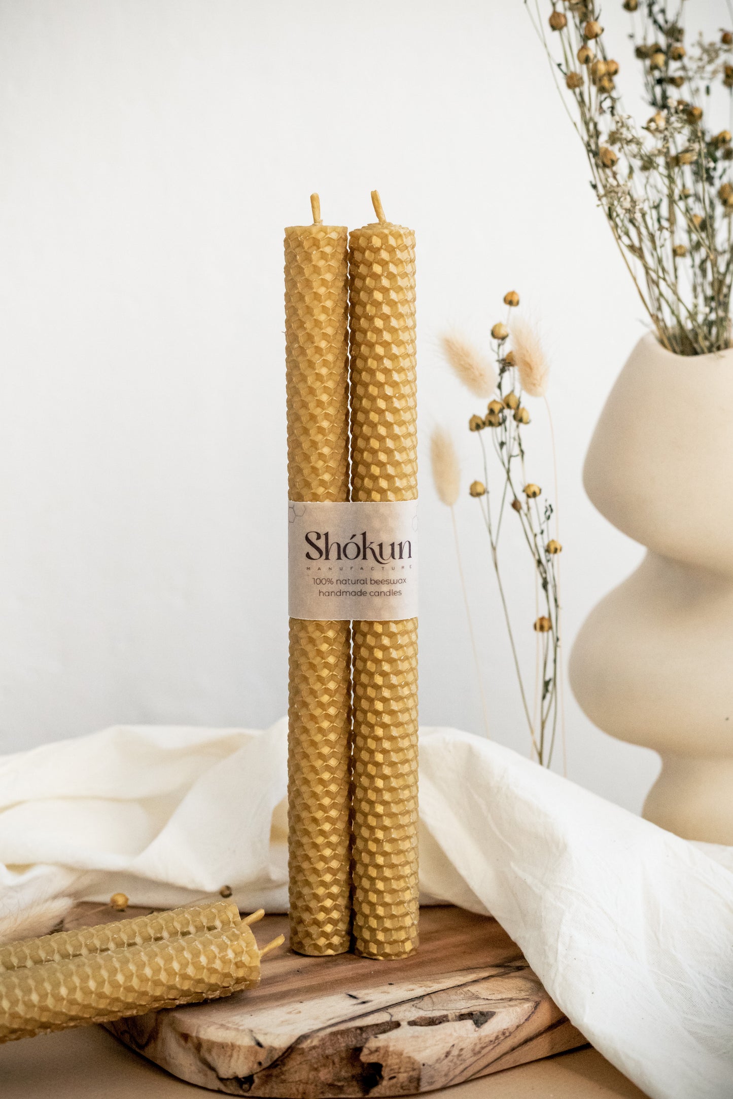 Gold Beeswax Rolled Taper Candles