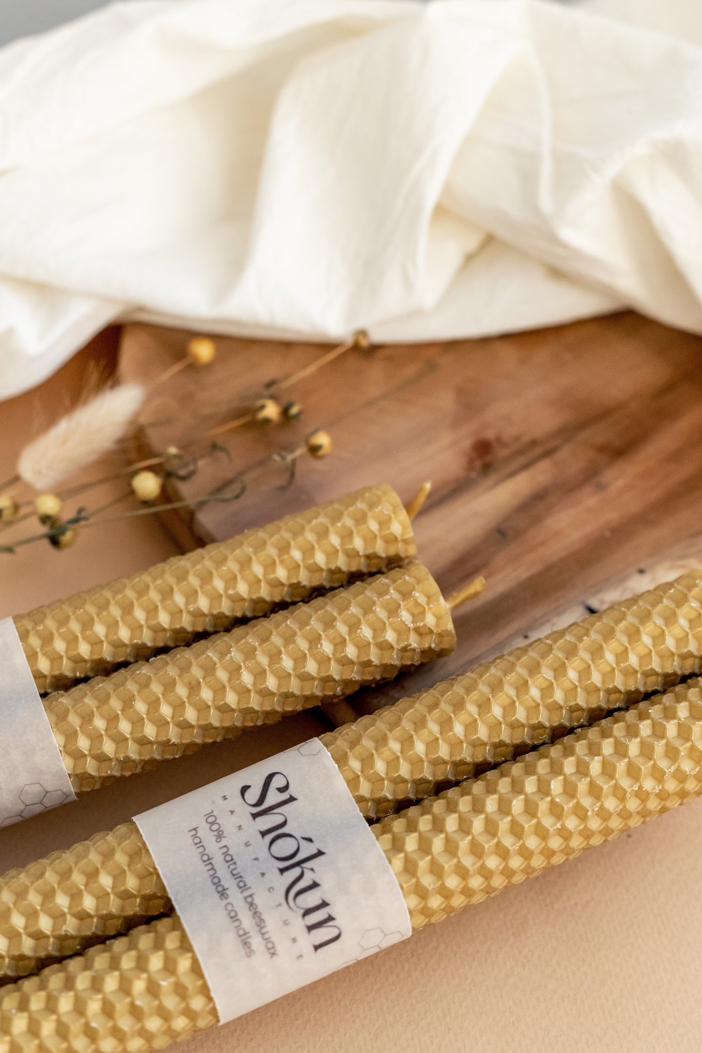 Gold Beeswax Rolled Taper Candles