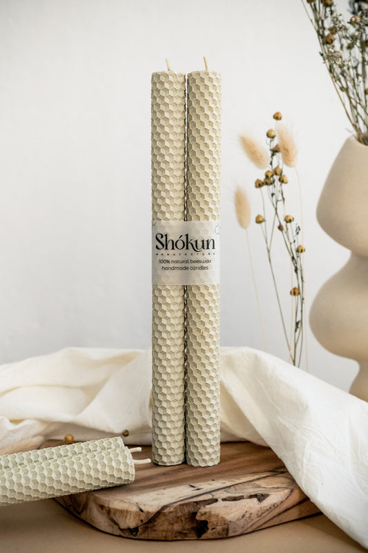 Cream Beeswax Rolled Taper Candles