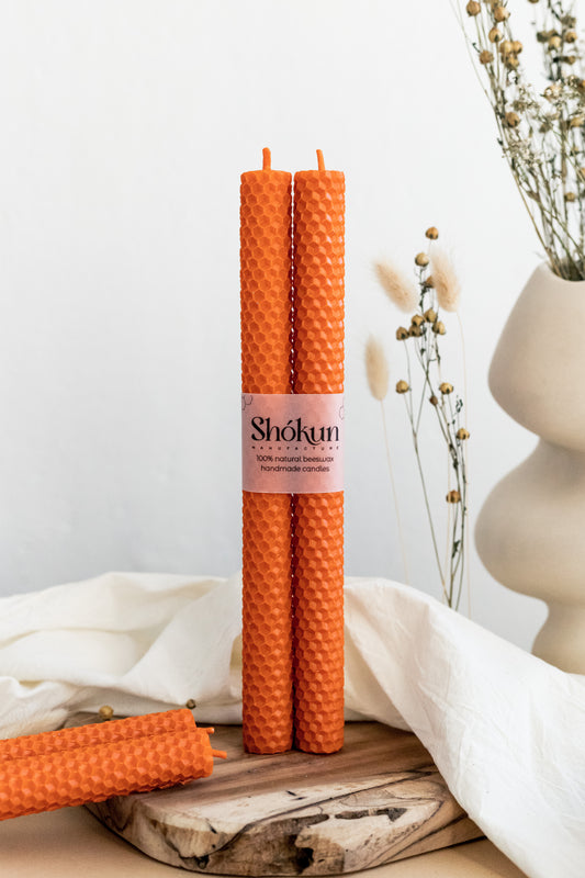 Orange Beeswax Rolled Taper Candles