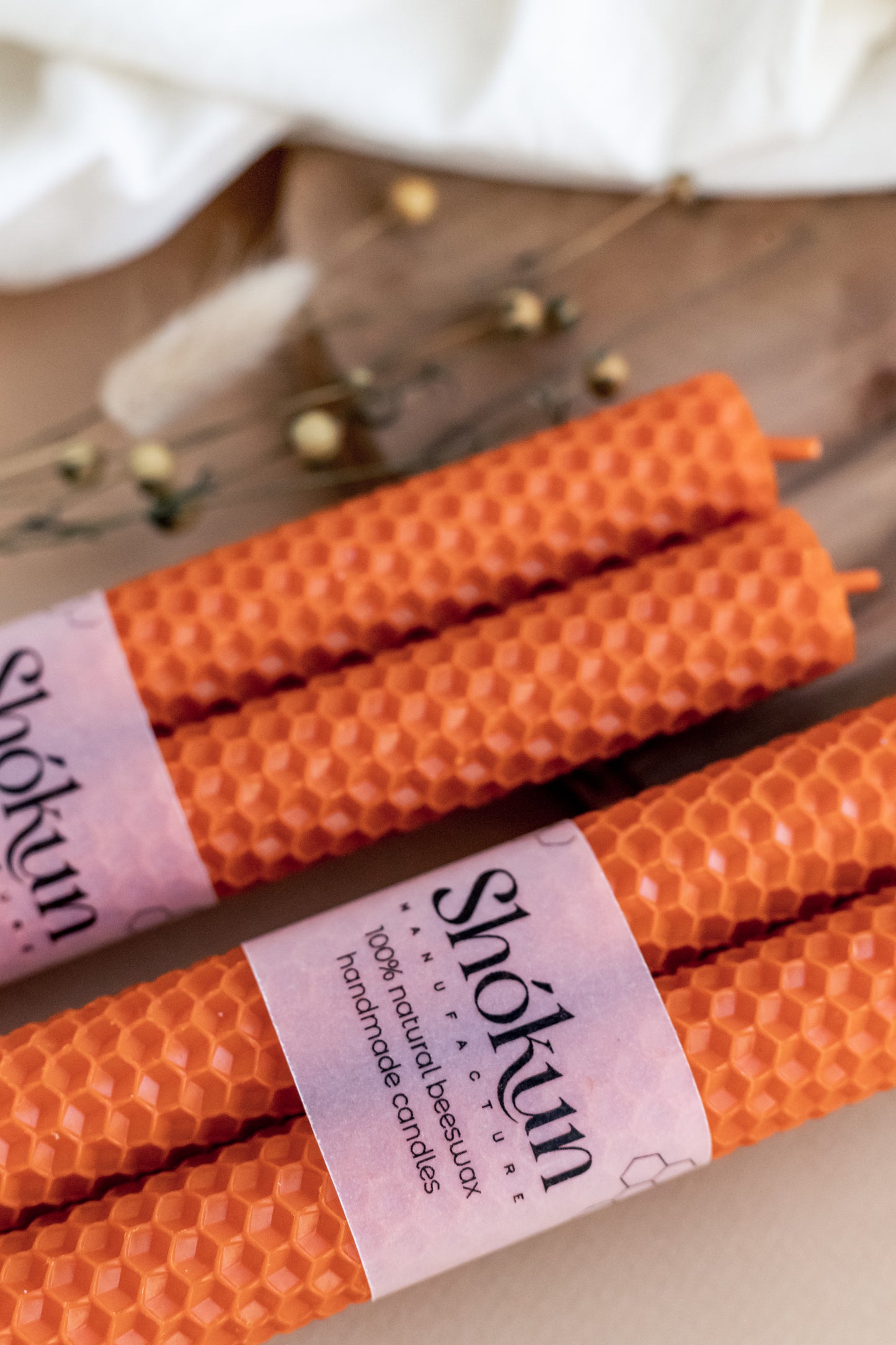 Orange Beeswax Rolled Taper Candles