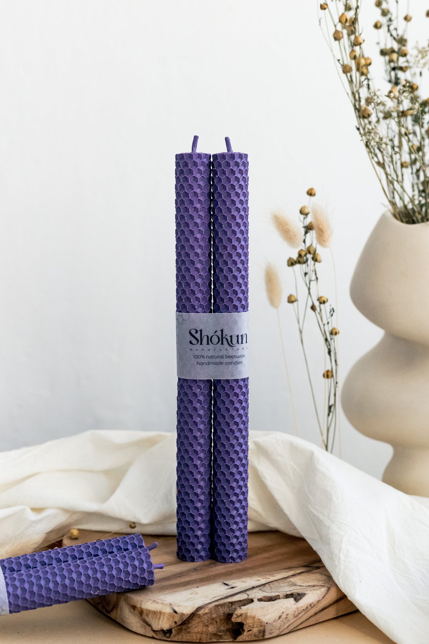 Lavender Beeswax Rolled Taper Candles