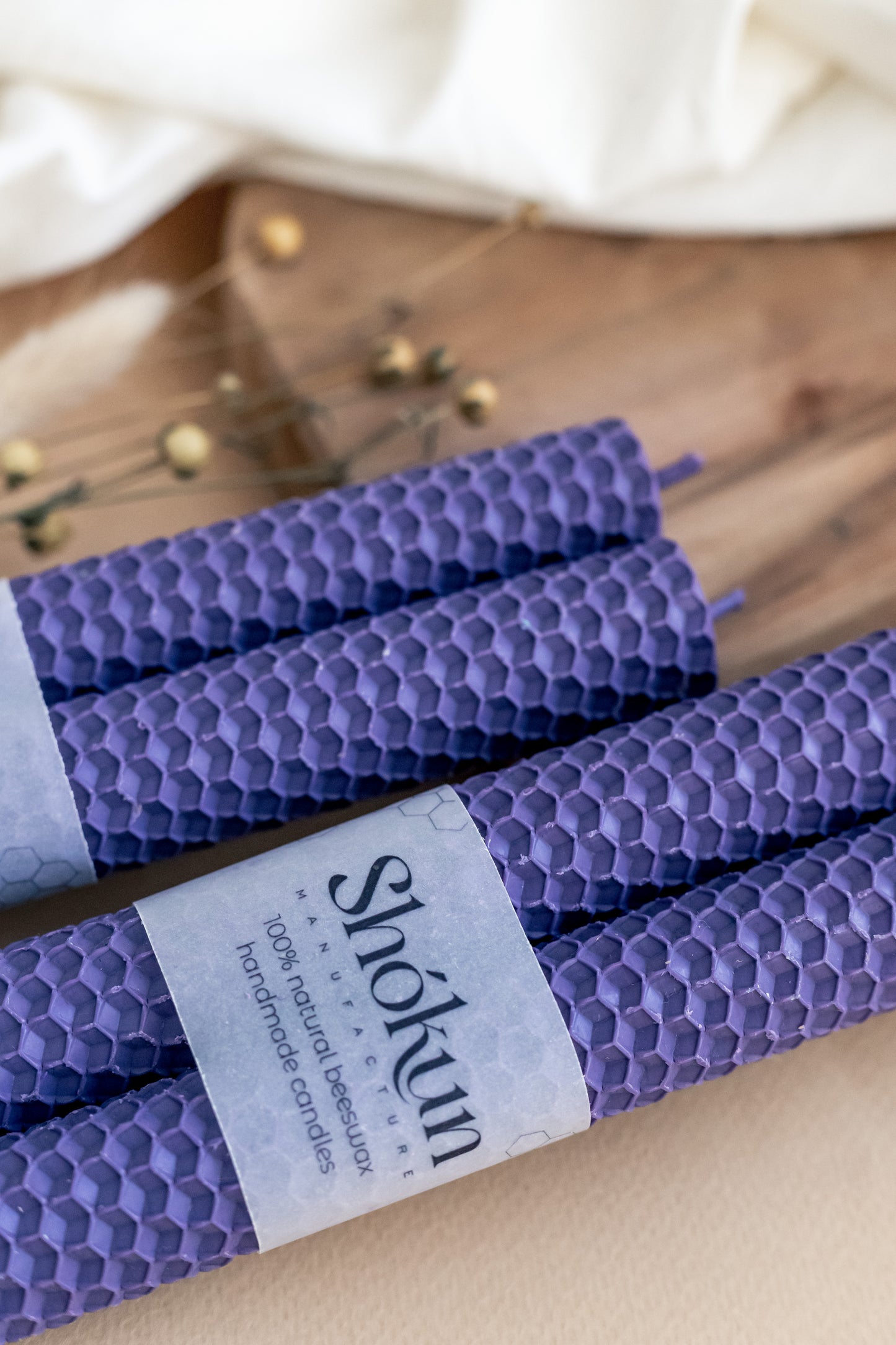 Lavender Beeswax Rolled Taper Candles