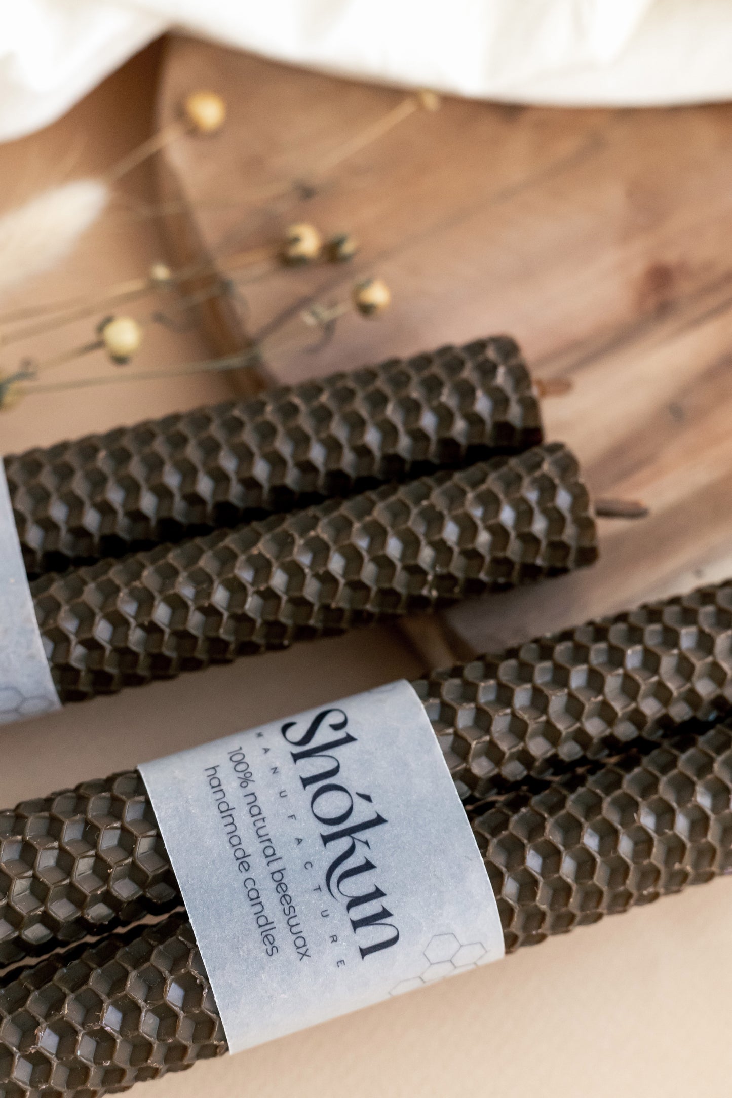 Brown Beeswax Rolled Taper Candles