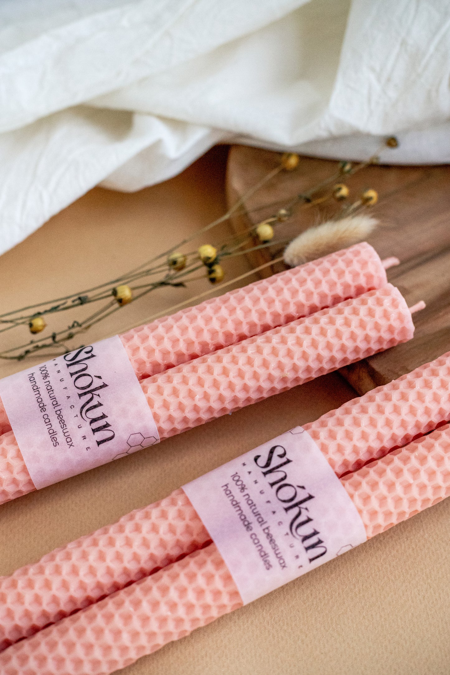 Peach Beeswax Rolled Taper Candles