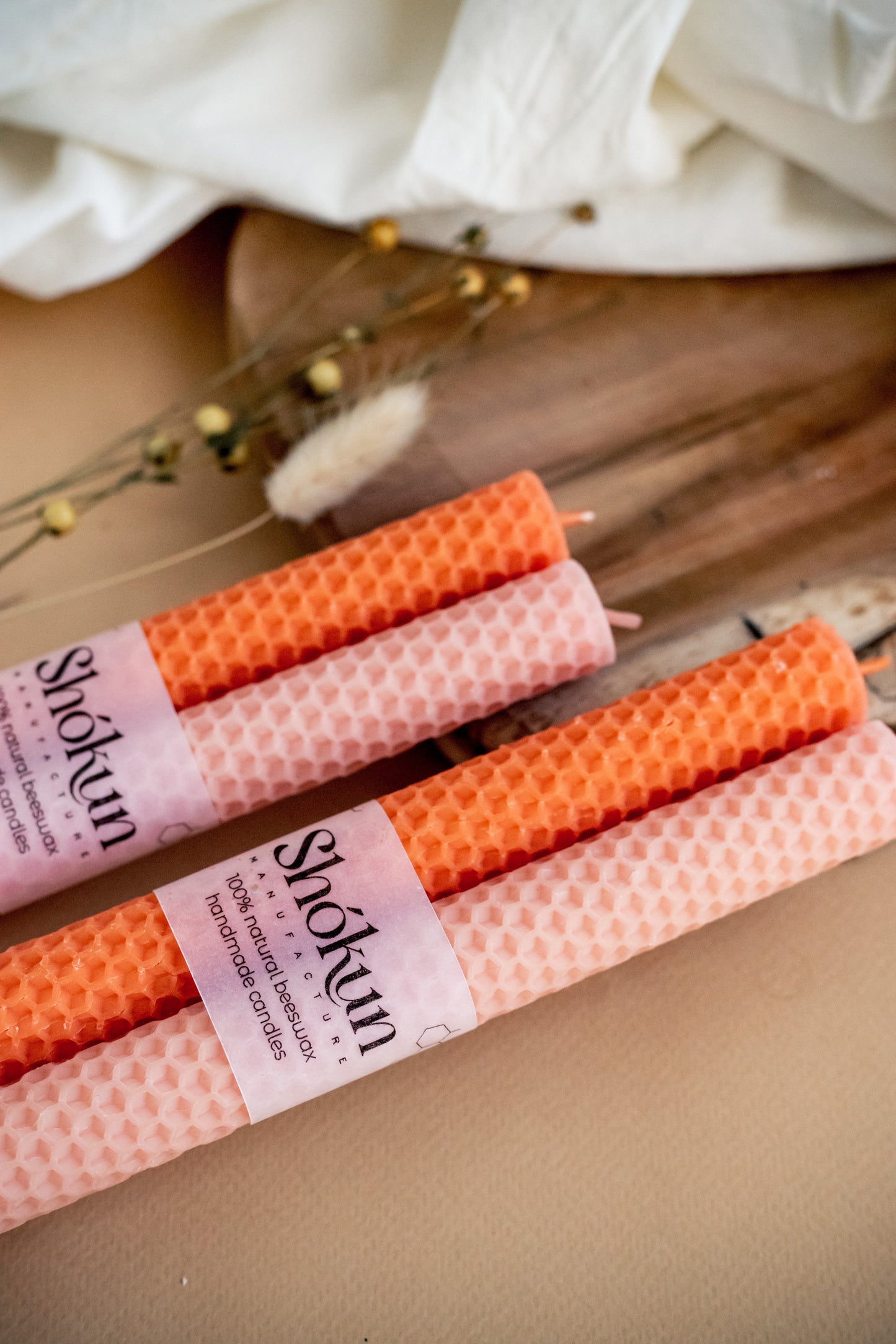 Peach&Orange Beeswax Rolled Taper Candles