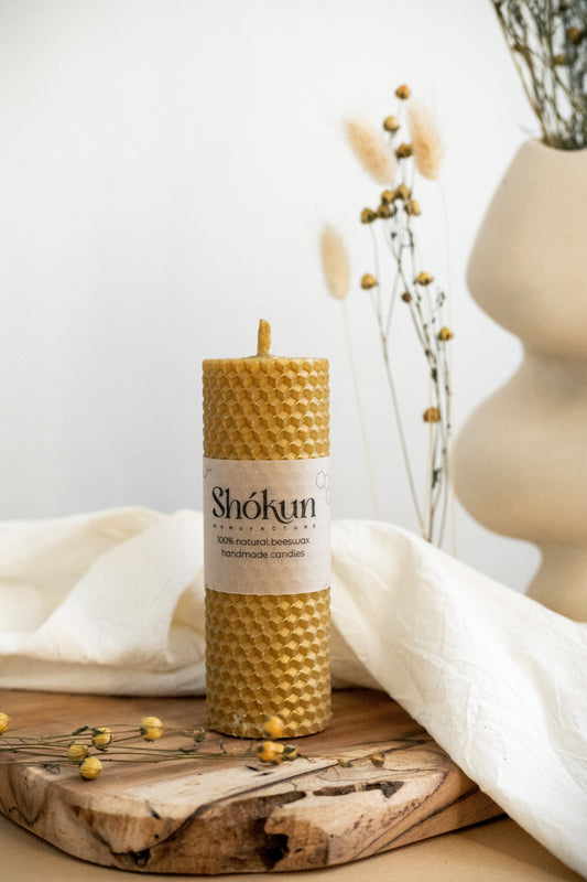 Gold Beeswax Rolled Pillar Candles